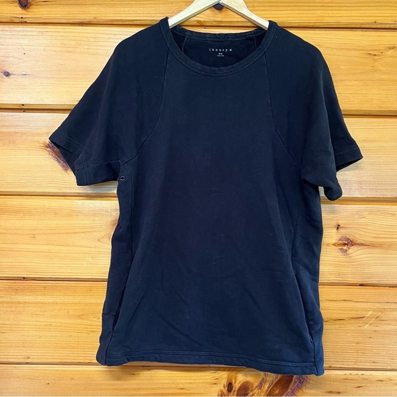 Theory Men's Black Short Sleeve Round Neck Cotton Sweatshirt M - 3 Pockets - Picture 2 of 7